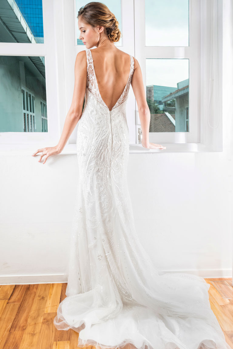 Detailed Exquisite Beading Low Back Gown