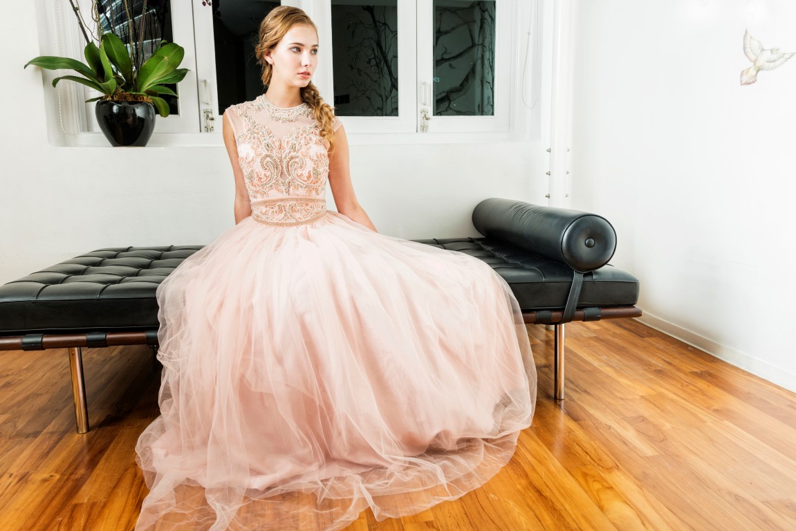 Nude Pink Detailed Beading Gown