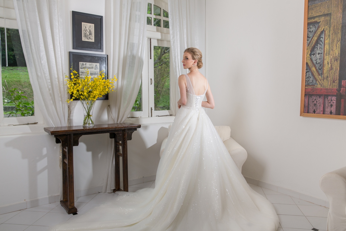 Illusion Neckline Crystal Beadings Wedding Dress