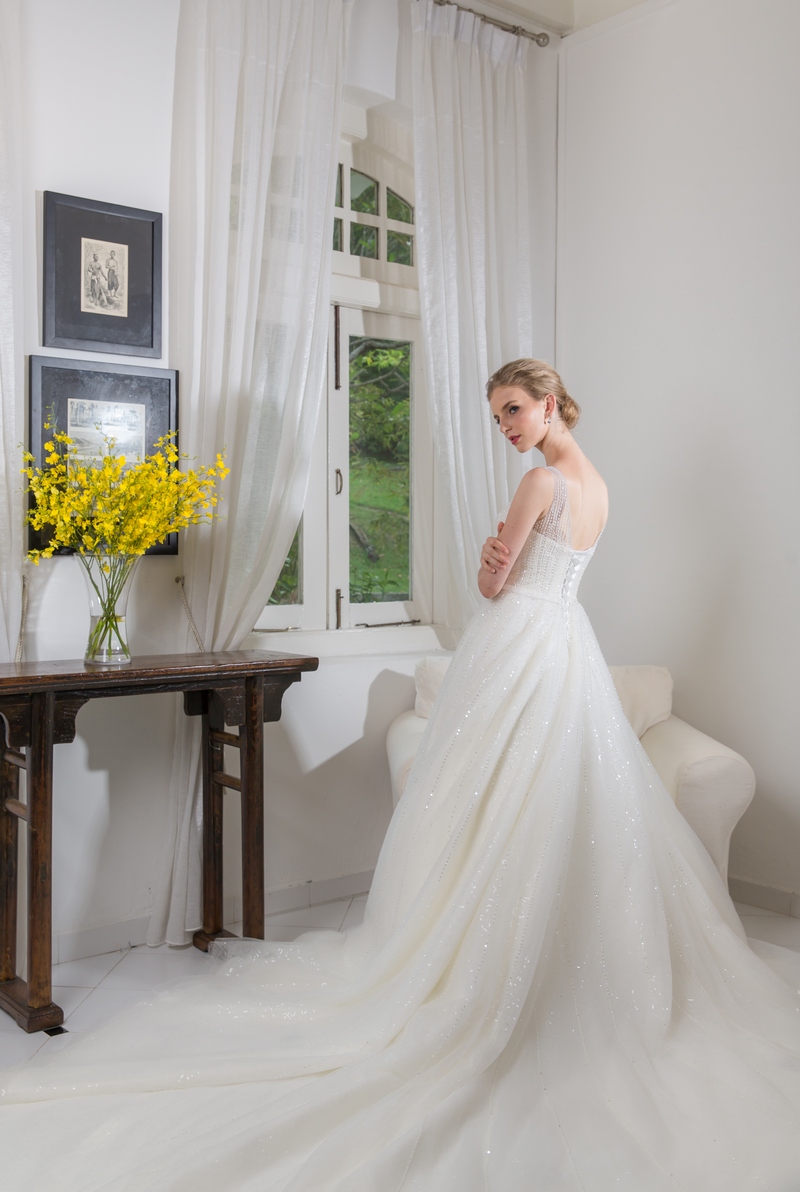 Illusion Neckline Crystal Beadings Wedding Dress