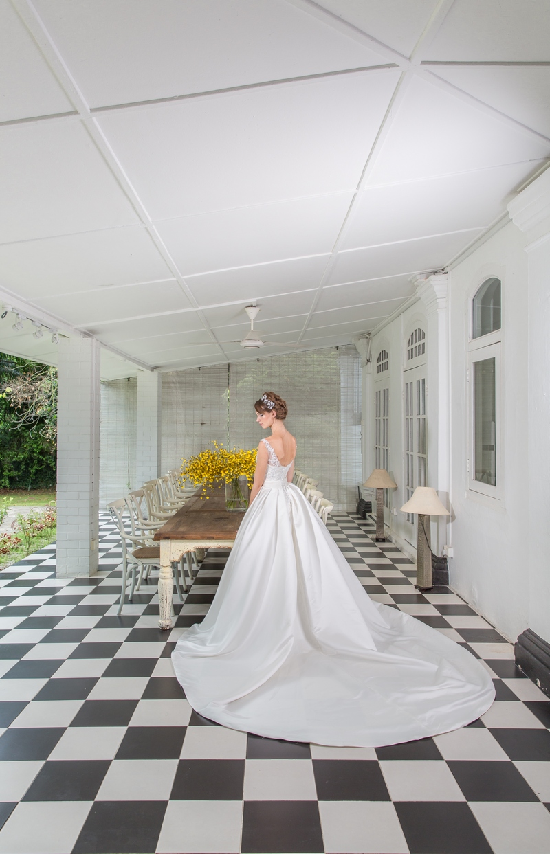 Illusion Neckline Lace Beadings Satin Ballgown Wedding Dress