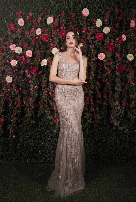 Illusion Back Sequin Champange Mermaid Gown