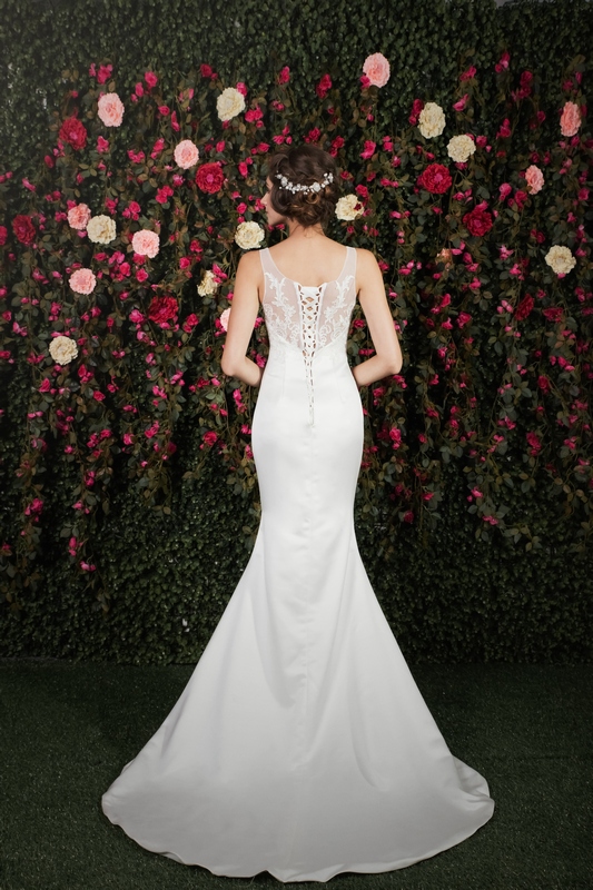 Illusion Lace Back Satin Mermaid Gown